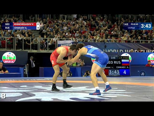 1/4 FS - 65 kg: V. KHINCHEGASHV (GEO) v. A. CHAKAEV (RUS)