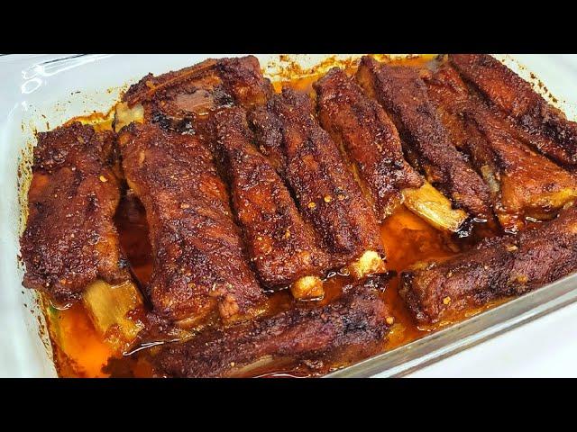 easy oven roasted ribs no sauce needed. full recipe