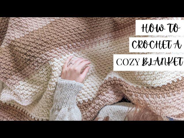 Super Cozy Crochet Striped Blanket - How to Crochet a Striped Blanket Using the Moss Stitch