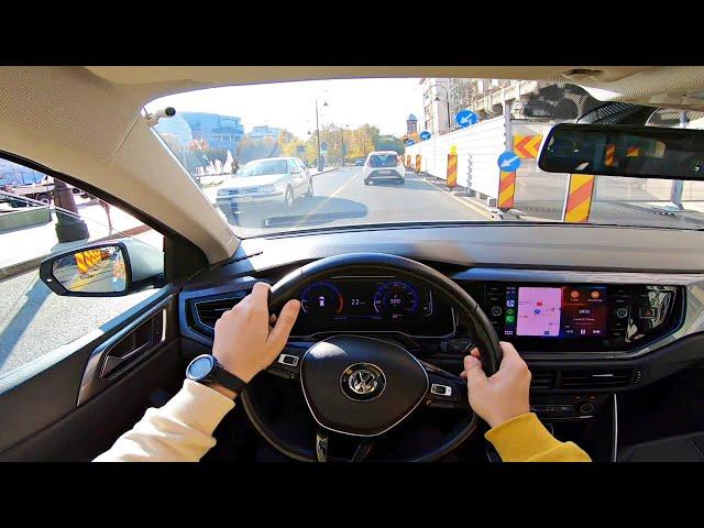 City Car Driving Sunny Day Road Under Construction POV Experience Driving