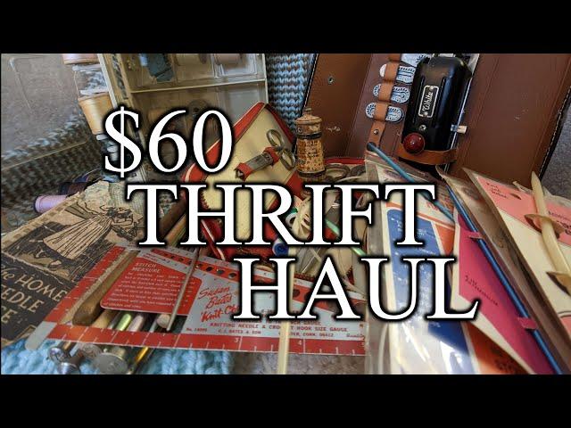 Vintage Sewing THRIFT HAUL - Unboxing Antique Store Knitting and Sewing Supplies Thrift Shopping