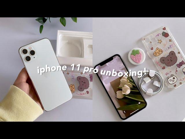 unboxing iphone 11 pro silver  + cute accessories, 256 gb, setup and camera test