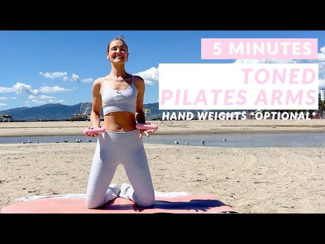 5 MINUTE TONED ARMS PILATES WORKOUT WITH HAND WEIGHTS // AT HOME PILATES