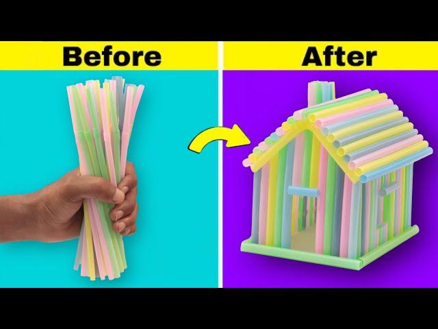 Diy mini house from drinking straw || How to make mini house from drinking straw