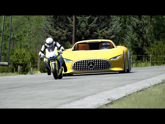 Yamaha R1 M Camel 2020 vs Mercedes-Benz Vision GT vs Bugatti Divo Old SPA