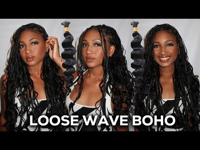 How To: Large Boho/Goddess Knotless Braids ft. @Eayon Hair  Loose Wave Bulk Hair