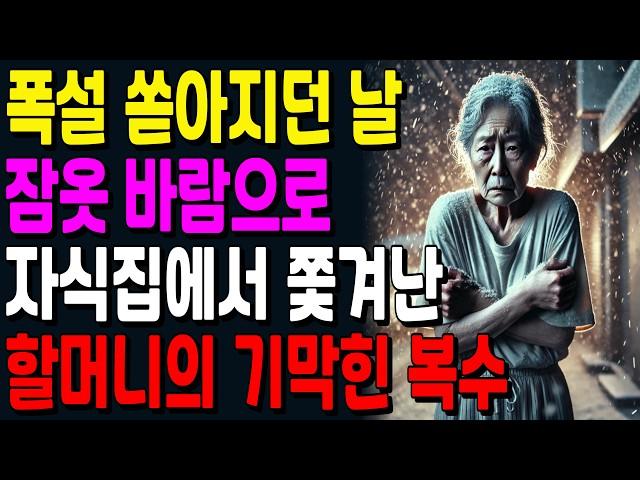 영하 20도 폭설이 쏟아지던 날, '잠옷바람'으로 자식집에서 쫓겨나 길에서 '벌벌 떨던' 김씨 할머니의 '기막힌 복수' 노년 지혜 편지 노후생활 사연 인생