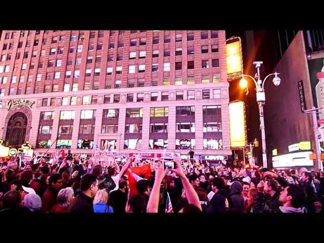 Times Square reacts at the news of Osama Bin Laden death