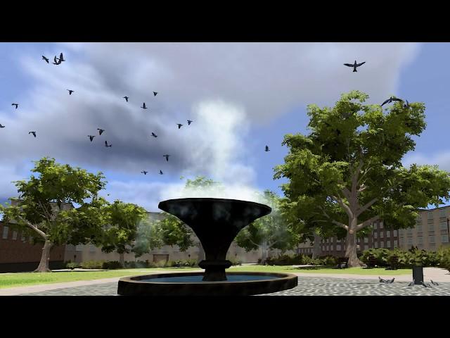 Hungry Birds! - London Park with Water Fountain (Unity Scene made with CityGen3D)