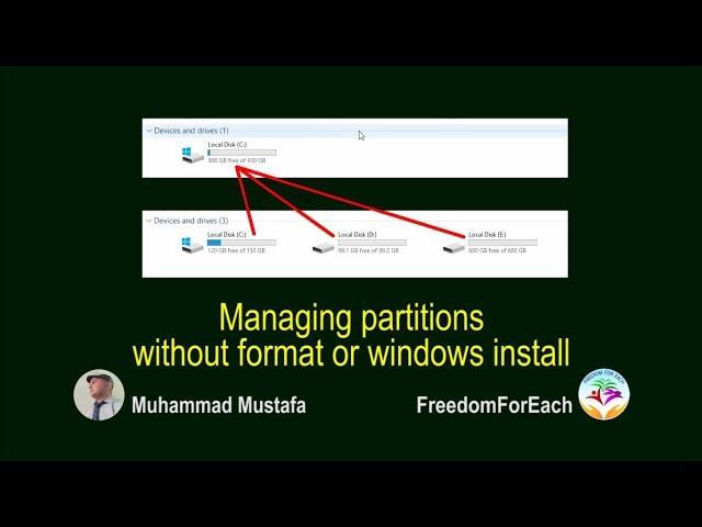 Managing partitions without format or windows install