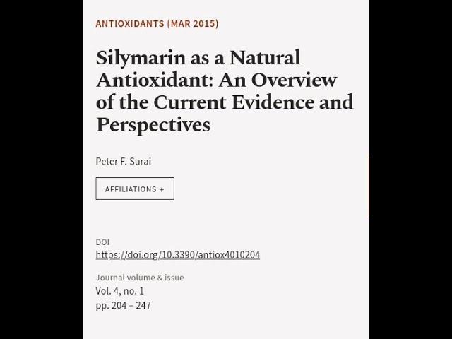Silymarin as a Natural Antioxidant: An Overview of the Current Evidence and Perspecti... | RTCL.TV