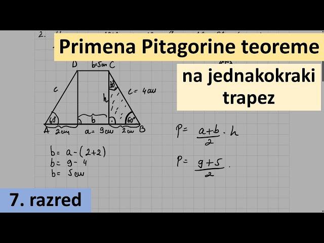 primena pitagorine teoreme na jednakokraki trapez