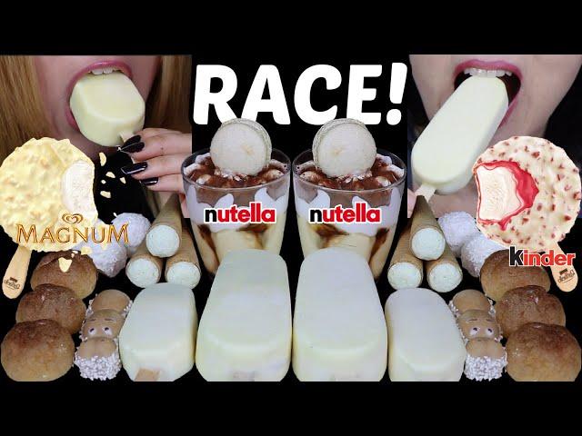 ASMR WHITE CHOCOLATE RACE! BIG ICE CREAM BAR, KINDER, TIRAMISU GELATO, FERRERO ROCHER, NUTELLA 먹방