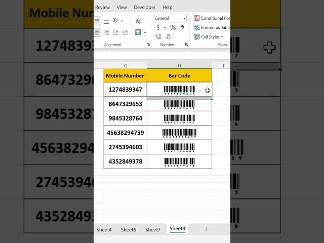 MS Excel || Convert Mobile Number to Barcode || tips and tricks #excel