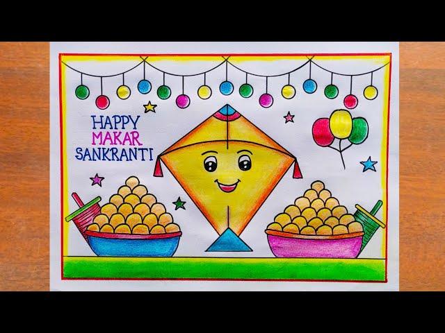 Happy Makar Sankranti Drawing Easy / How to Draw Makar Sankranti Drawing / Makar Sankranti Drawing