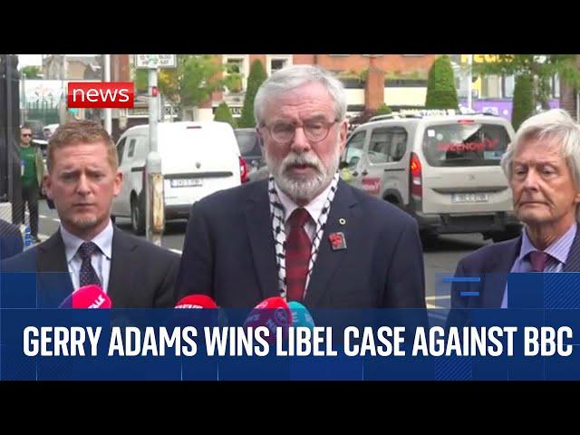 Former Sinn Fein leader Gerry Adams reacts after winning BBC defamation case