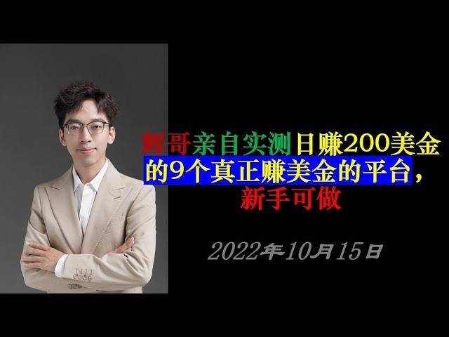 辉哥亲自实测日赚200美金的9个真正赚美金的平台，新手可做#网赚2022 #网赚之家 #网赚博客 #网赚教程 #网赚论坛 #网赚项目 #makemoney #makemoneyonlinenow