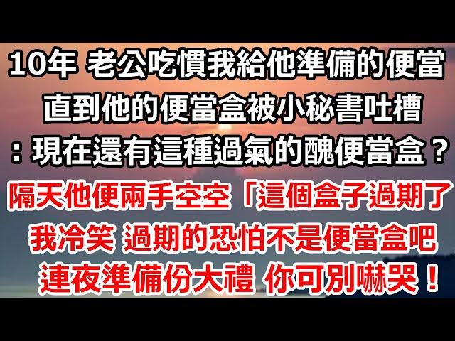 10年 老公吃慣了我給他準備的便當，直到他的便當盒被小秘書吐槽：現在還有誰會用這種過氣的醜便當盒？，隔天他便兩手空空「這個盒子也過期了 該丟了」#爽文#家庭#大女主