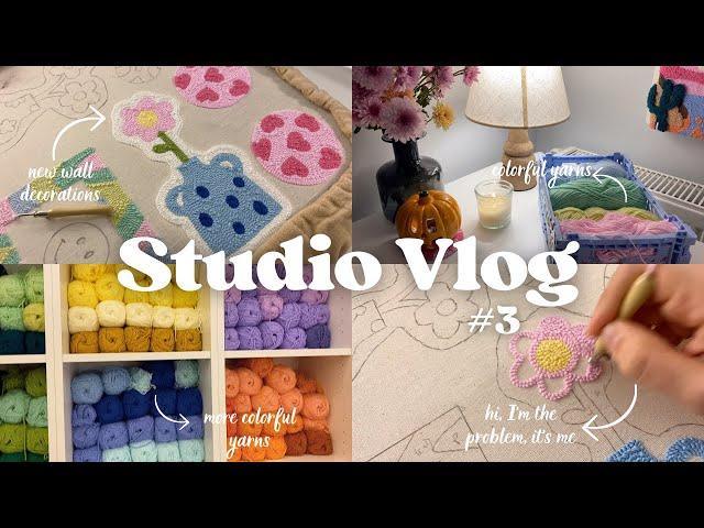 STUDIO VLOG #3  making new wall decorations  cozy punch needle day with me