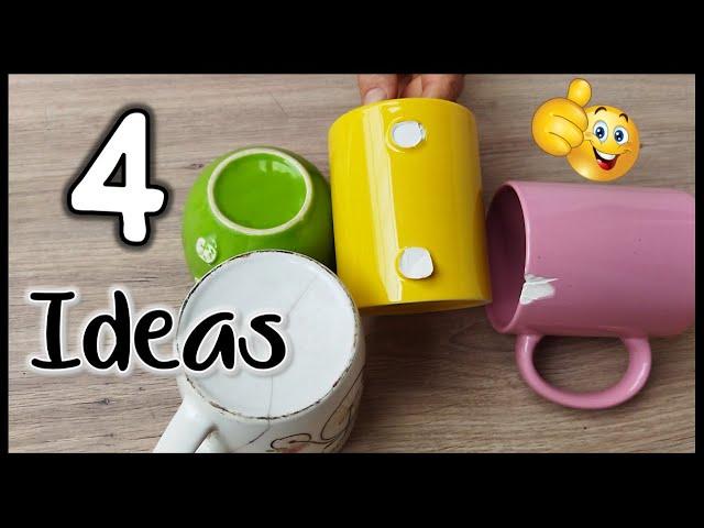 4 LINDAS IDEAS CON TAZAS ROTAS - Manualidades con reciclaje - Crafts with broken cups