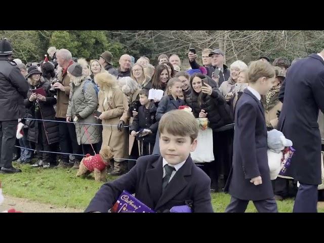 Watch Kate (Princess Catherine) comfort Louis as the Royal Family  walk to church.