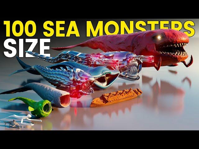 Top 100 Sea Monster Size Comparison 3D | MECHA BLOOP Vs MECHA MAJA