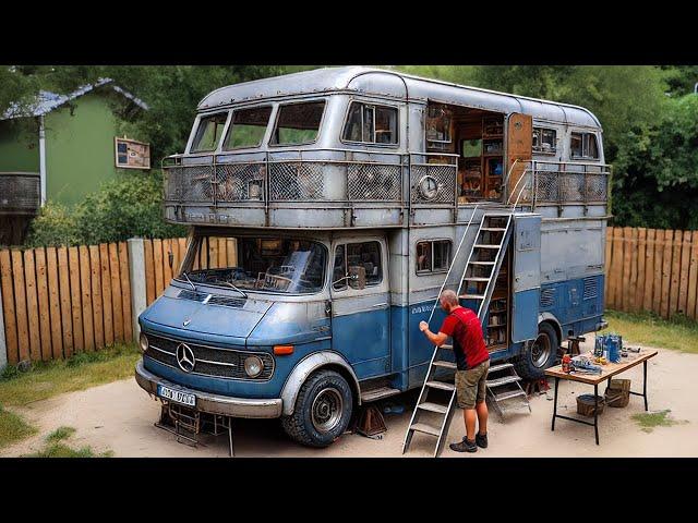 Man turns wrecked bus into ultra luxury caravan! By start to finish! @TreacleTowner