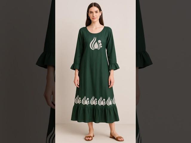 Deep Green A-Line Kurta Dress with Lotus Motif #radhaveenagupta #shorts #viralvideo #fyp #trending