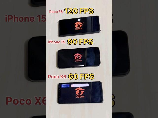 Poco F6 PRO vs iPhone 15  vs POCO X6 PRO  FREEFIRE TEST ( 60 FPS vs 90 FPS vs 120FPS ) #freefire