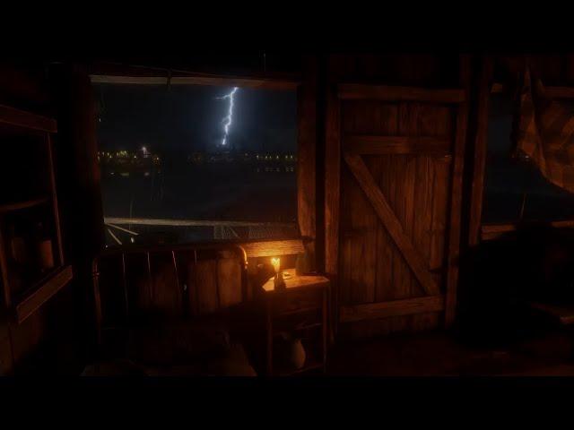 Watching a thunderstorm from a shack on the dock | Night Thunderstorm RDR2 ASMR