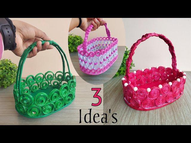 3 Beautiful Paper Basket with Handle | Diy Paper Craft |