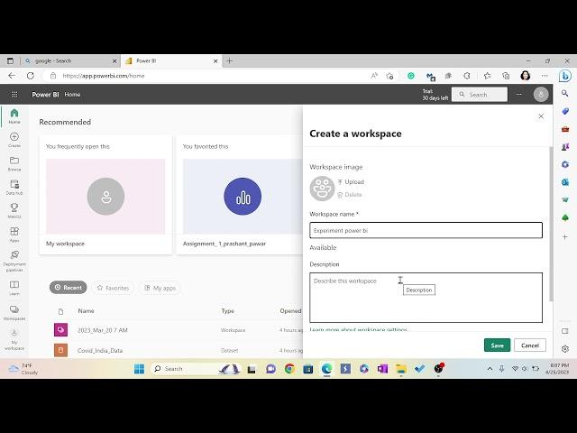 How to create workspace in power bi service