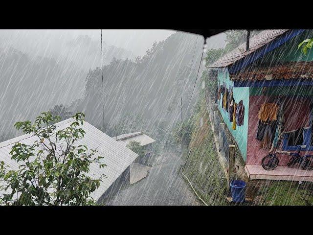 Heavy rain hits villages in the mountains Indonesia, walking in super heavy rain, sleep in 5 minutes