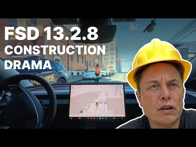 Tesla FSD 13.2.8 Construction drama | Full Drive + Commentary