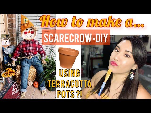 How to make a Scarecrow- Terracotta Pot Fall Decor - DIY Scarecrow Tutorial | Front Porch Decor