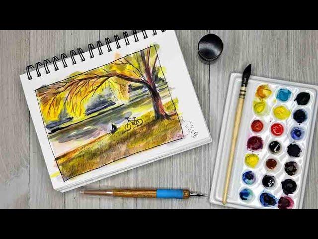 Sketching an Autumn Scene with Watercolor and Ink + Channel Update :)