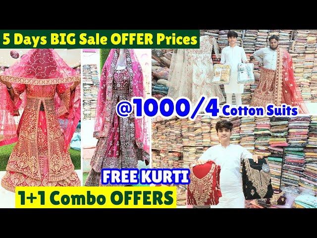 BIG Sale 1000/4 Suits FREE Kurti 1+1 Combo OFFERS  Cotton Suits Bridal Partywear Dresses Sarees