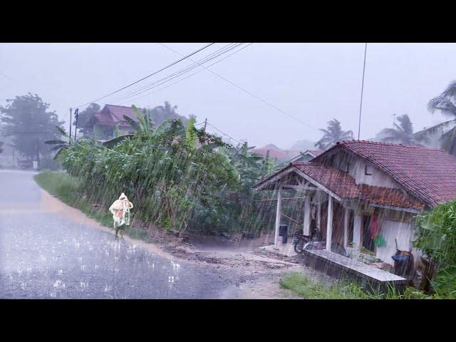 Cool Walking in the rain of Great Thunder in the village Red soil || Very refreshing and soothing