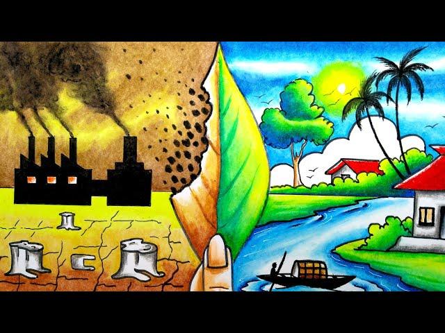 global warming drawing/environment day drawing/environment drawing/save Nature poster drawing easy