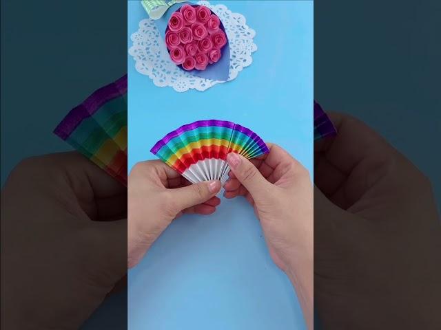 How to make Origami rainbow paper fan | Easy craft | DIY Paper crafts #Shorts