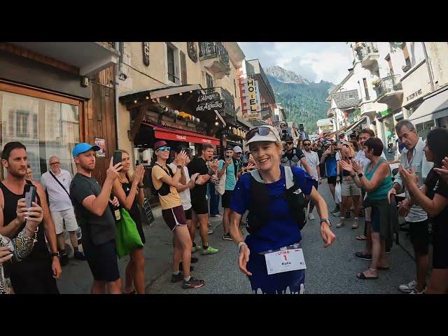 KATIE SCHIDE THROUGH THE CROWD IN CHAMONIX | HOKA UTMB Mont-Blanc 2024