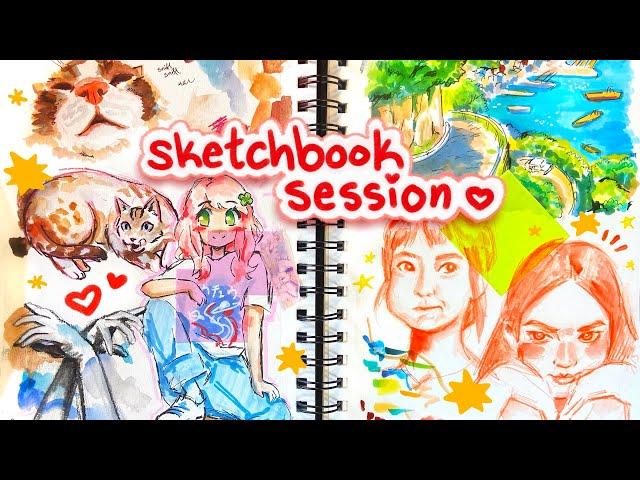  filling a sketchbook spread | chatty draw with me ️