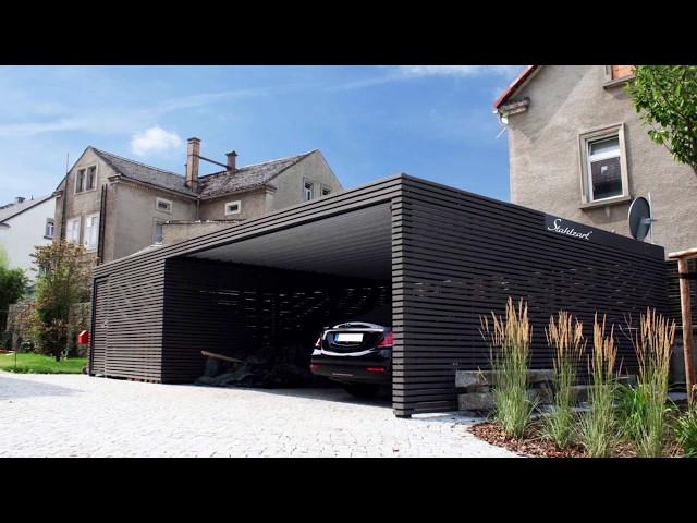 Beautiful metal carports made from steel and wood. Design by Stahlzart.