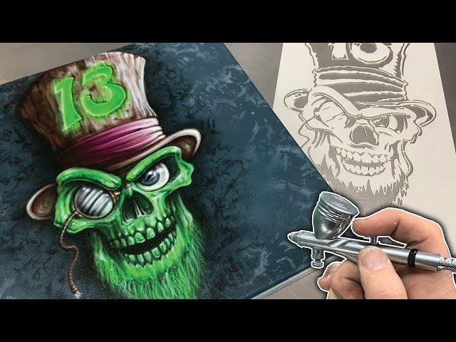 Airbrushing a Lucky 13 Skull using AirShot Stencils