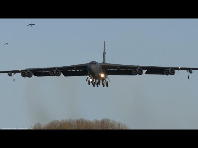 B-52 bomber planes landing after flyovers in Europe