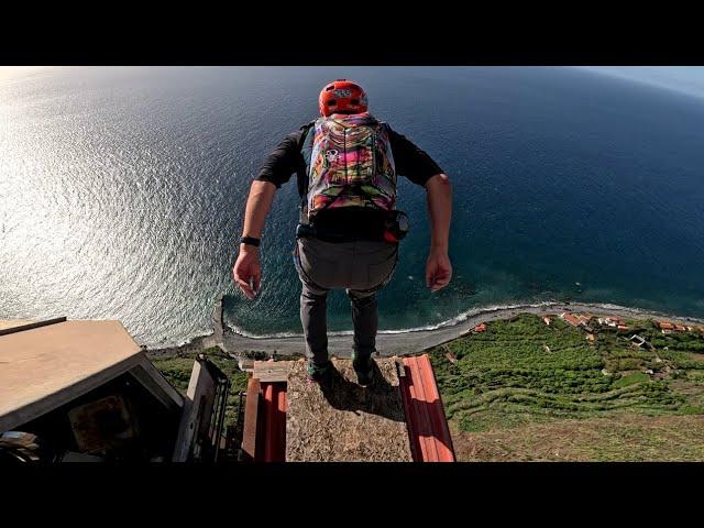 Sketchy Wingsuit Flight From A Low Rusty Elevator