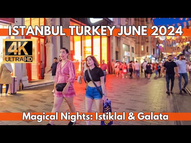 Istanbul Turkey Night Walk  City Center Istiklal Street & Galata Tower 4K Walking Tour