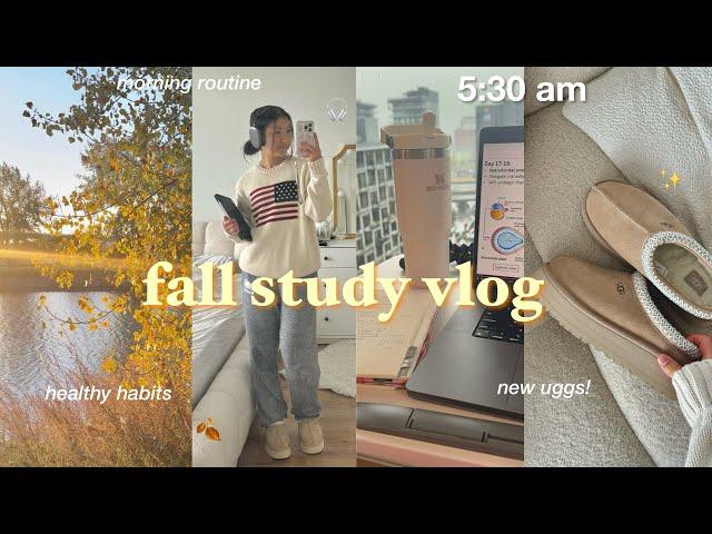 *fall* study vlog  waking up at 5AM, morning routine, final exam prep, healthy habits aesthetic