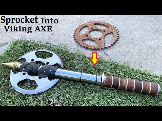 Turning Old Rusty SPROCKET into Beautiful DOUBLE VIKING AXE with Amazing Handle