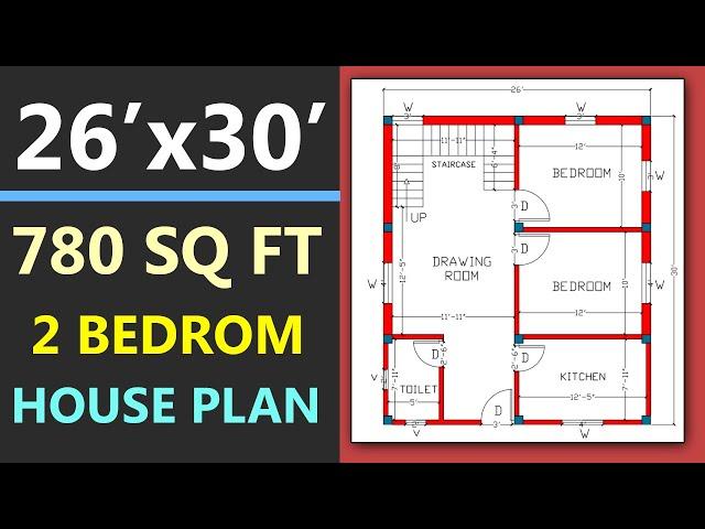 26'x30' House Plan || 780 Sq Ft 2 Bedroom Indian House Plan ||